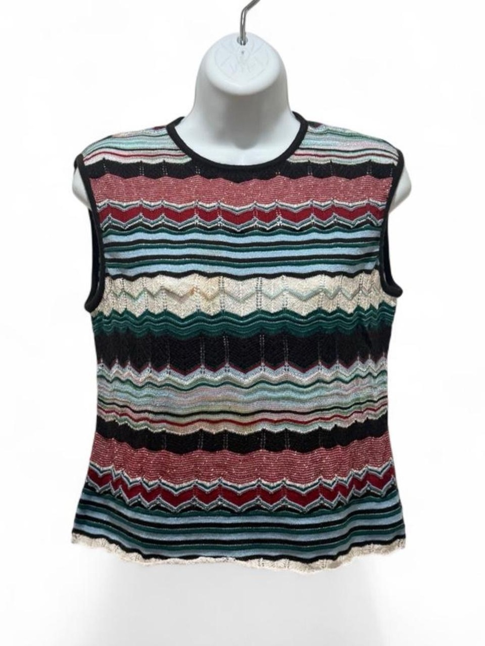 Vintage M Missoni Metallic Chevron Knit Top Size 8